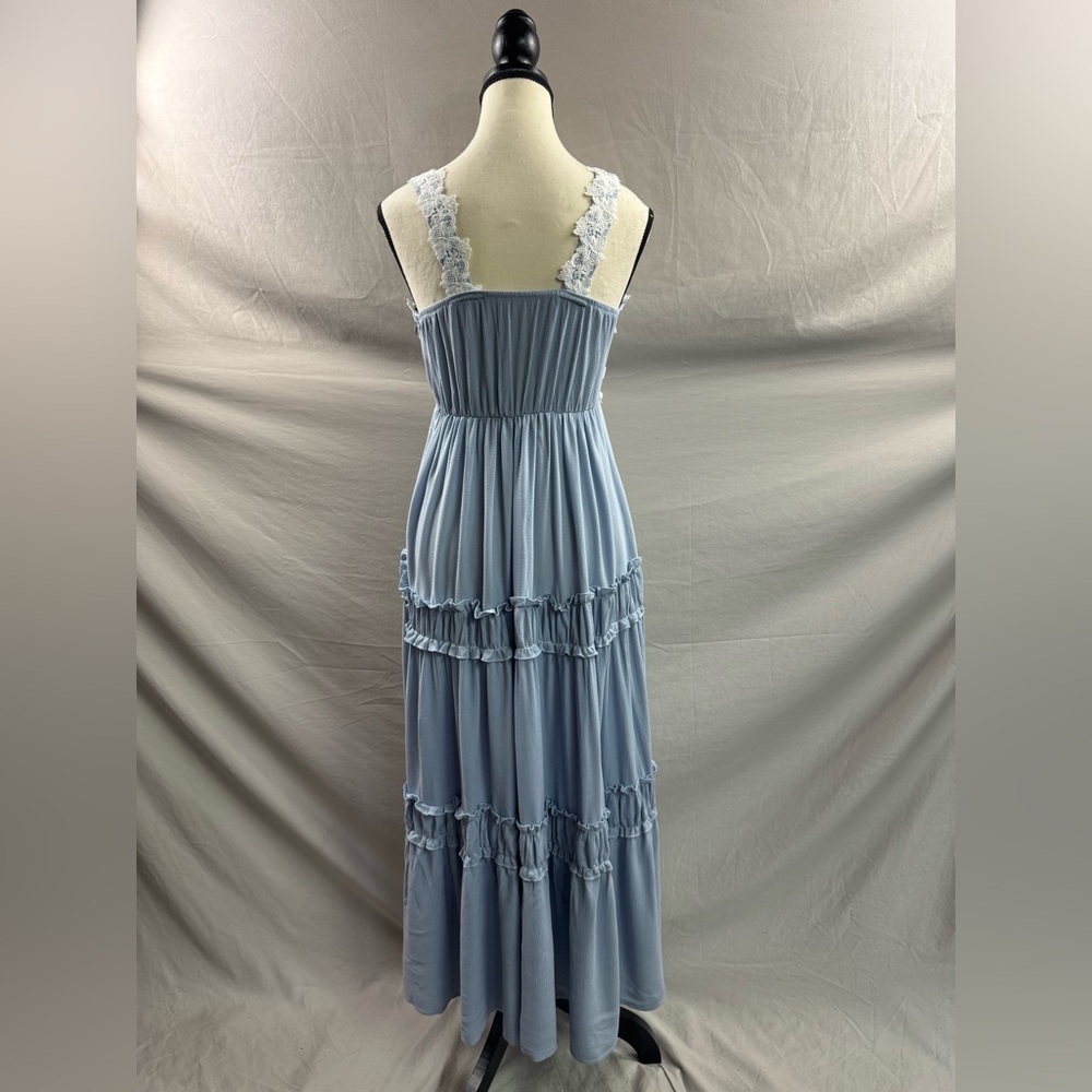 Boho Lace A-Line Flounce Hem Dress Blue - Picture 11 of 12